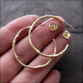 Recycled 14k Twig Hoop earrings by Kristin Coffin