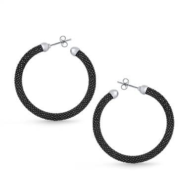 Sterling silver and rhodium ruthenium texture large hoop earrings at B2C Jewels  
