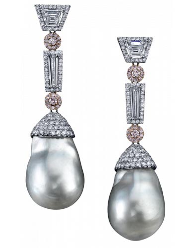 Baroque Pearl and Diamond Earrings by Robert Procop