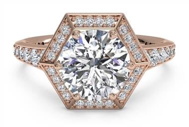 Vintage hexagonal halo vaulted diamond band engagement ring in 18K rose gold at Ritani