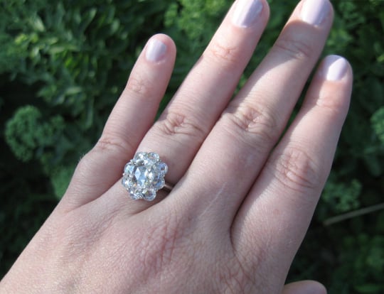 Rose-cut diamond ring on the hand