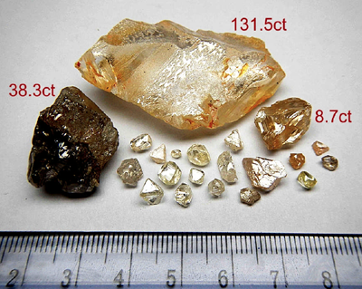 Rough diamonds recovered by Lonrho Mining Limited