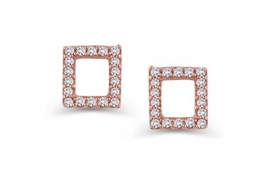 Mini pave square stud earrings in rose gold at Ritani