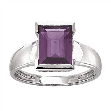 Emerald cut amethyst cocktail ring in 14K white gold at I.D. Jewelry 