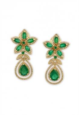 Emerald and diamond earrings set in 14K yellow gold at EFFY