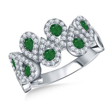 Emerald and diamond halo multi gemstone pear ring set in white gold at B2C Jewels  