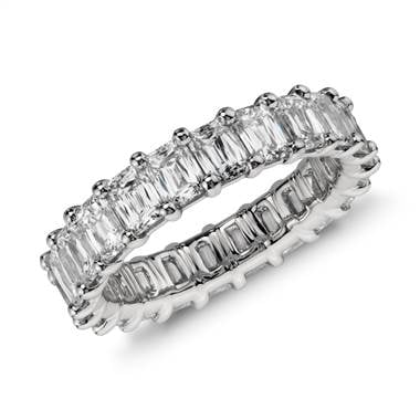 Brilliant emerald cut diamond eternity ring set in platinum at Blue Nile 