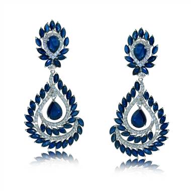 Sapphire and Diamond Chandelier Earrings set in 18KT White Gold 23.30ct