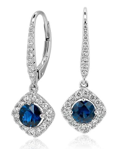 Blue Nile:  Cyber Monday Deal 50 Percent Off on Sapphire and Diamond Cushion Halo Drop Earrings