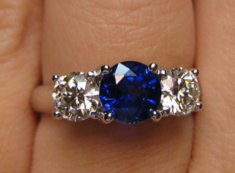 September birthstone sapphire three stone ring