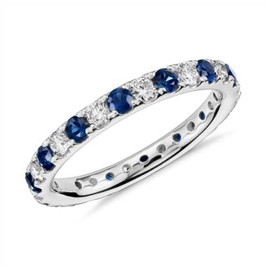 Riviera pave sapphire and diamond eternity ring set in platinum at Blue Nile  