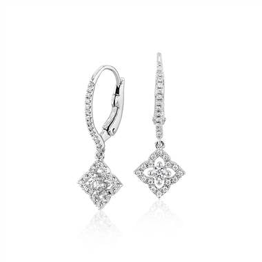 Petite diamond floral drop earrings set in 14K white gold at Blue Nile  