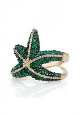 Brasilica emerald and diamond starfish ring set in 14K yellow gold at EFFY Brasilica emerald and diamond starfish ring set in 14K yellow gold at EFFY