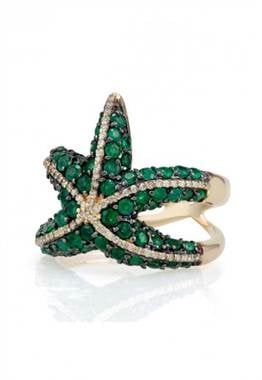 Brasilica emerald and diamond starfish ring set in 14K yellow gold at EFFY 