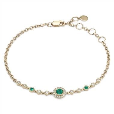 Emerald and diamond vintage inspired bracelet set in 14K yellow gold at Blue Nile 