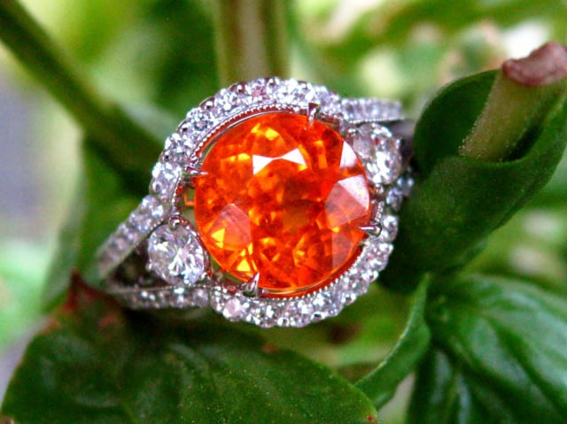 Spessartite Garnet and Diamond Ring