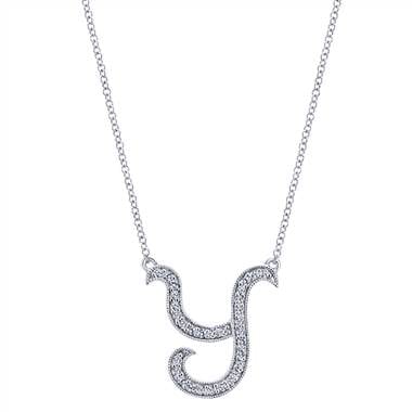 Diamond initial pendant sent in 14kt white gold at I.D. Jewelry 