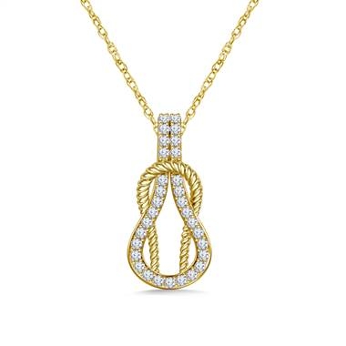 Diamond love knot pendant necklace set in 14K yellow gold at B2C Jewels 