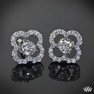 Large clover diamond earring jackets set in 18K white gold at Whiteflash 