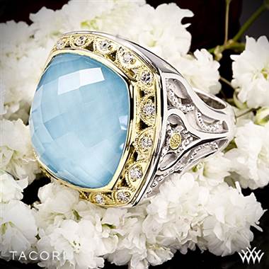 Tacori SR101Y05 Barbados Blue Clear Quartz over Neolite Turquoise and Diamond Ring in Sterling Silver with 18k Yellow Gold Accents