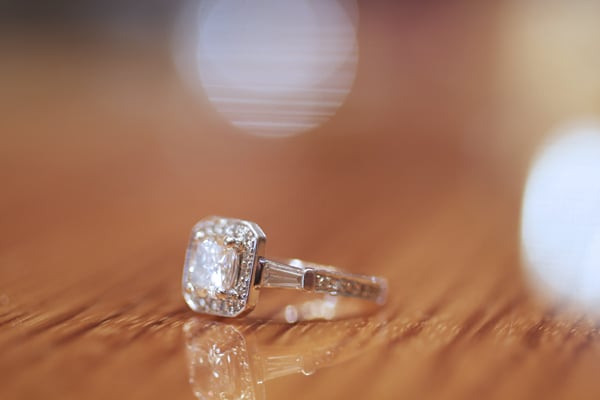 Radiant cut diamond halo ring