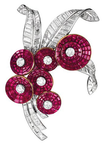 Van Cleef & Arpels Bouquet brooch in platinum rubies and diamonds