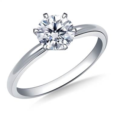 Six prong pre-set round diamond solitaire ring in platinum at B2C Jewels   