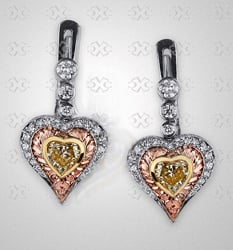 Fancy yellow heart-shaped ajour earrings by Victor Canera