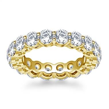 Timeless prong set round diamond eternity ring set in 18K yellow gold at B2C Jewels 