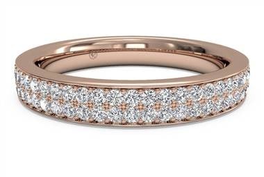 Women’s double micropave diamond wedding ring in 18K rose gold at Ritani 