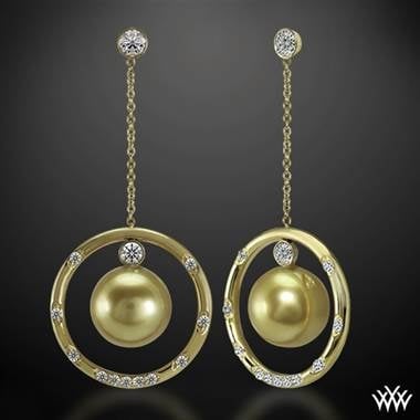 Golden pearl and champagne diamond earrings set in 18K yellow gold at Whiteflash 