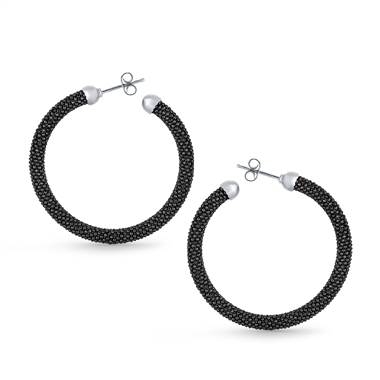 Sterling silver and rhodium ruthenium texture large hoop earrings at B2C Jewels 