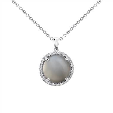 Gray moonstone round pendant set in sterling silver at Blue Nile 