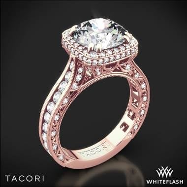 Cushion- style bloom diamond engagement ring set in 18K rose gold at Whiteflash