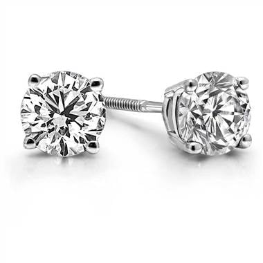Prong set round diamond stud earrings set in platinum at B2C Jewels  
