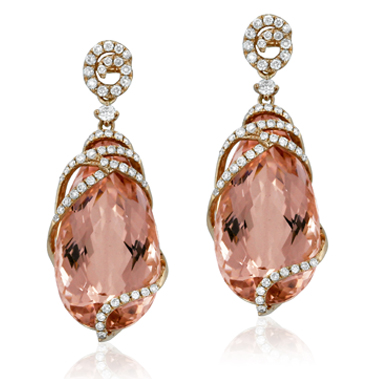 Yael Designs Lyra Collection Morganite and Diamond Earrings