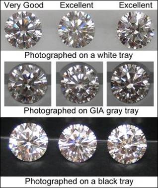 Figure 2. Specimens from Table 1 photographed in Diamond Dock on different backgrounds (trays)