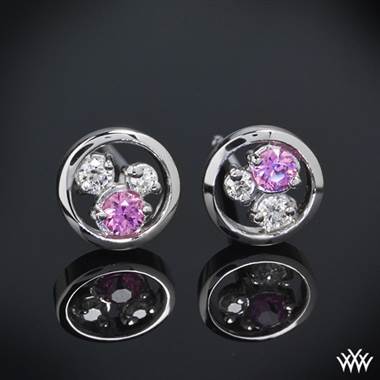 0.15ctw 18k White Gold "Dreams of Africa™" Diamond Earrings (4 'ACA' melee, 2 pink sapphires)