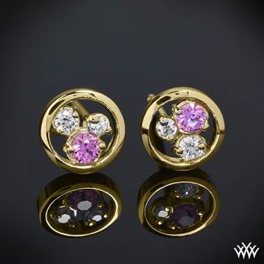 0.15ctw 18k Yellow Gold "Dreams of Africa™" Diamond Earrings (4 'ACA' melee, 2 pink sapphires)