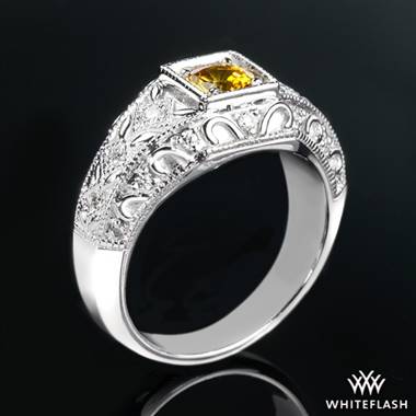 0.81ct Yellow Sapphire set in 14k White Gold Yellow Sapphire and Diamond Right Hand Ring