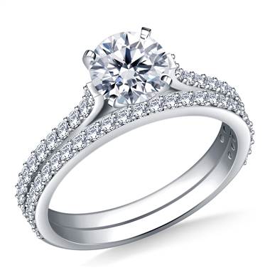 1.00 ct. tw. Cathedral Matching Diamond Engagement Ring and Wedding Band Set in 14K White Gold