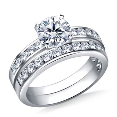 1.00 ct. tw. Channel Set Matching Diamond Engagement Ring and Wedding Band Set in 14K White Gold
