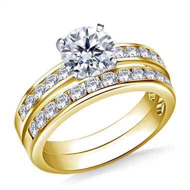 1.00 ct. tw. Channel Set Matching Diamond Engagement Ring and Wedding Band Set in 14K Yellow Gold