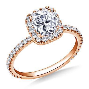 1.00 ct. tw. Cushion Cut Diamond Halo Engagement Ring in 14K Rose Gold