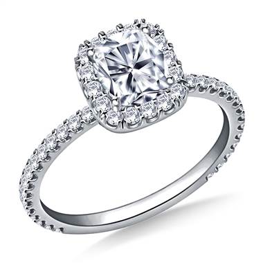 1.00 ct. tw. Cushion Cut Diamond Halo Engagement Ring in 14K White Gold
