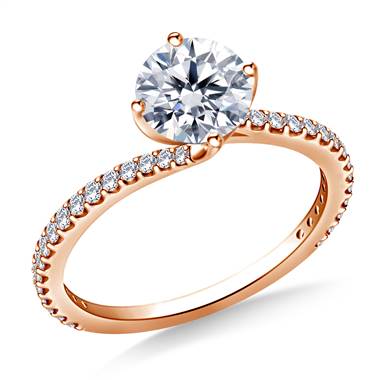 1.00 ct. tw. Diamond Swirl Style Engagement Ring with Prong Set Diamond in 14K Rose Gold