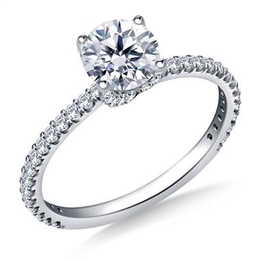 1.00 ct. tw. Diamond Swirl Style Engagement Ring with Prong Set Diamond in 14K White Gold