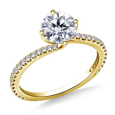1.00 ct. tw. Diamond Swirl Style Engagement Ring with Prong Set Diamond in 14K Yellow Gold