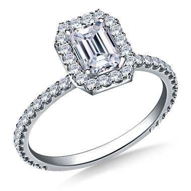 1.00 ct. tw. Emerald Cut Diamond Halo Engagement Ring in 14K White Gold