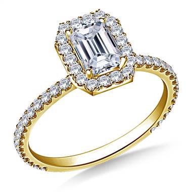 1.00 ct. tw. Emerald Cut Diamond Halo Engagement Ring in 14K Yellow Gold